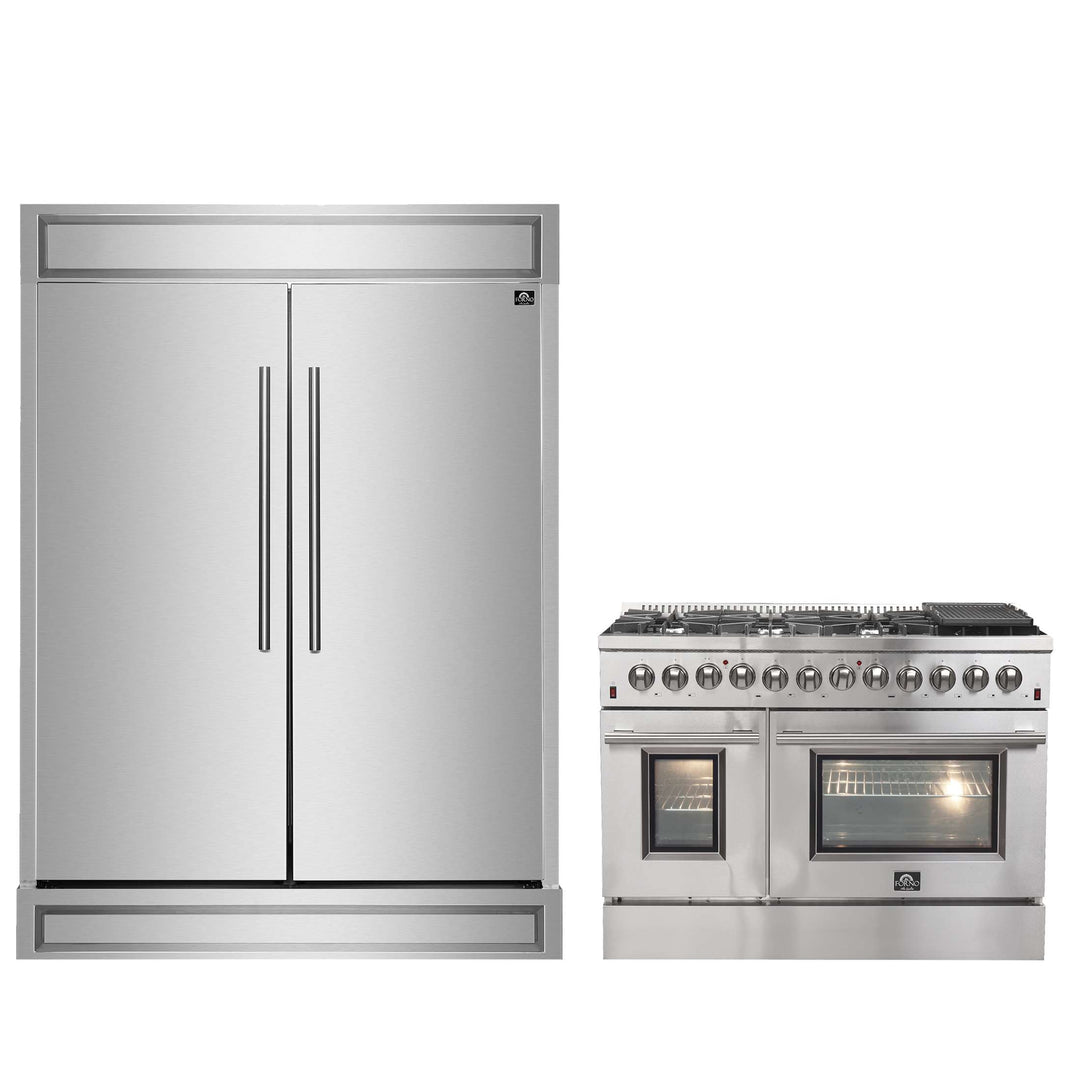 FORNO Premium 2-Piece Kitchen Bundle - Galiano 48" Stainless Steel Range, Forno Maderno 2-28 " Wide Units with Decorative Trim