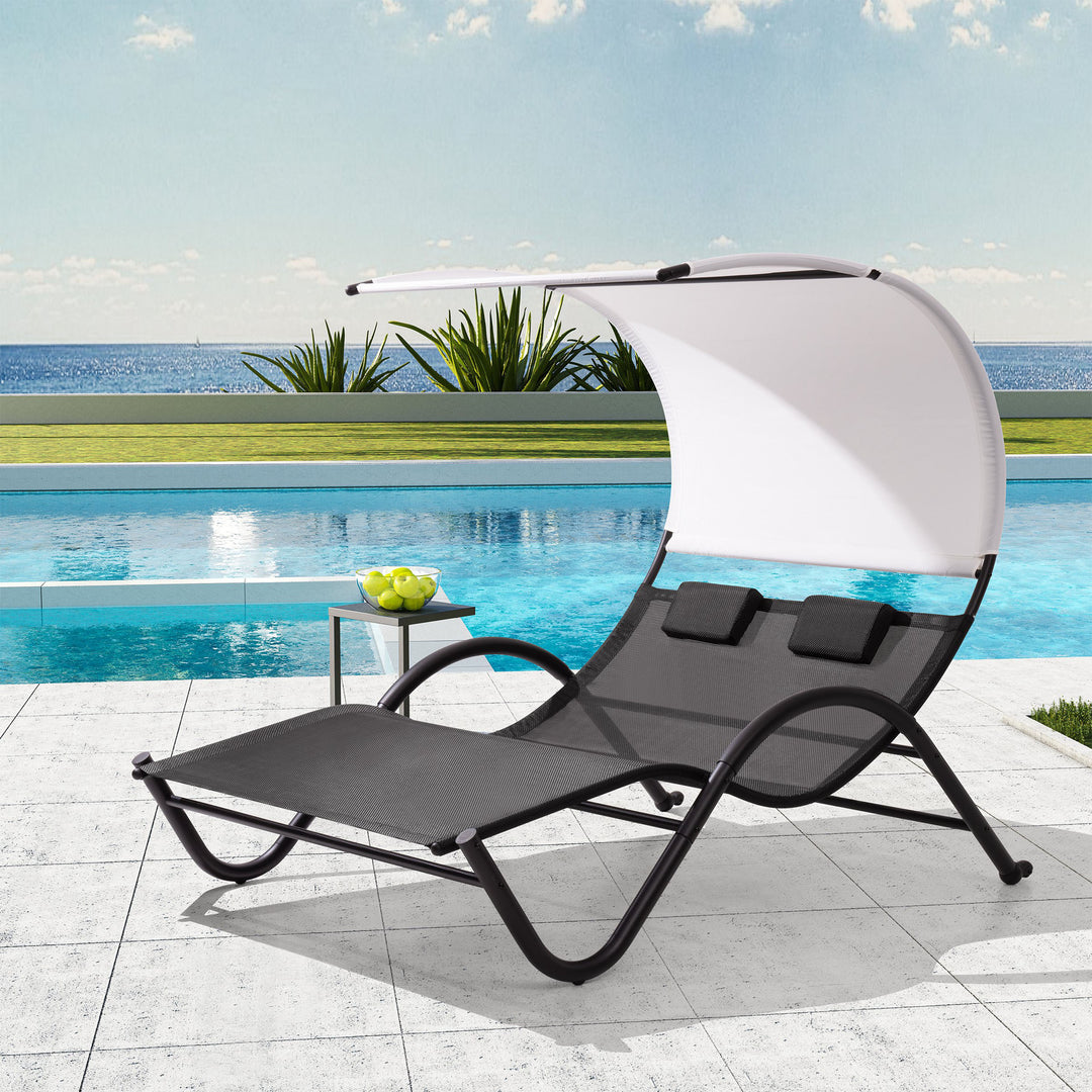 Outdoor Patio Lounge Daybed with Canopy