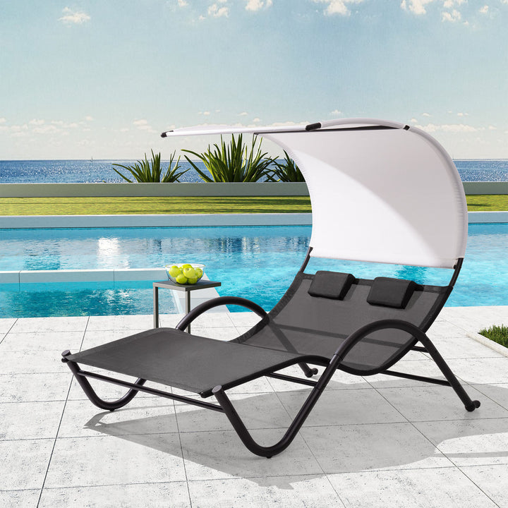 Outdoor Patio Lounge Daybed with Canopy