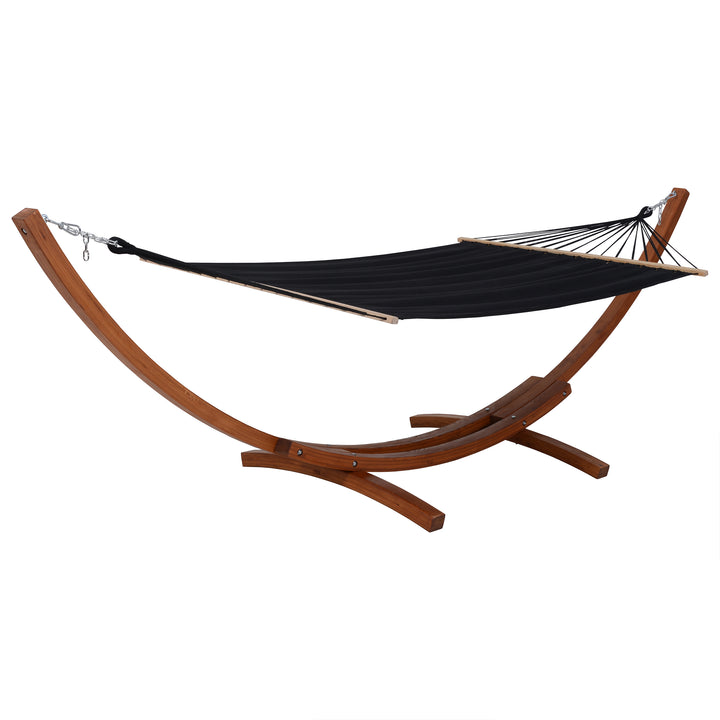 Outdoor Cedar Wood Hammock with Black Textilene Fabric