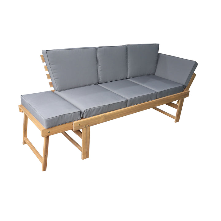 Outdoor Acacia Wood Patio Bench/Lounge with Fold Down Center Table & Side Panels