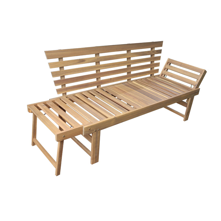 Outdoor Acacia Wood Patio Bench/Lounge with Fold Down Center Table & Side Panels