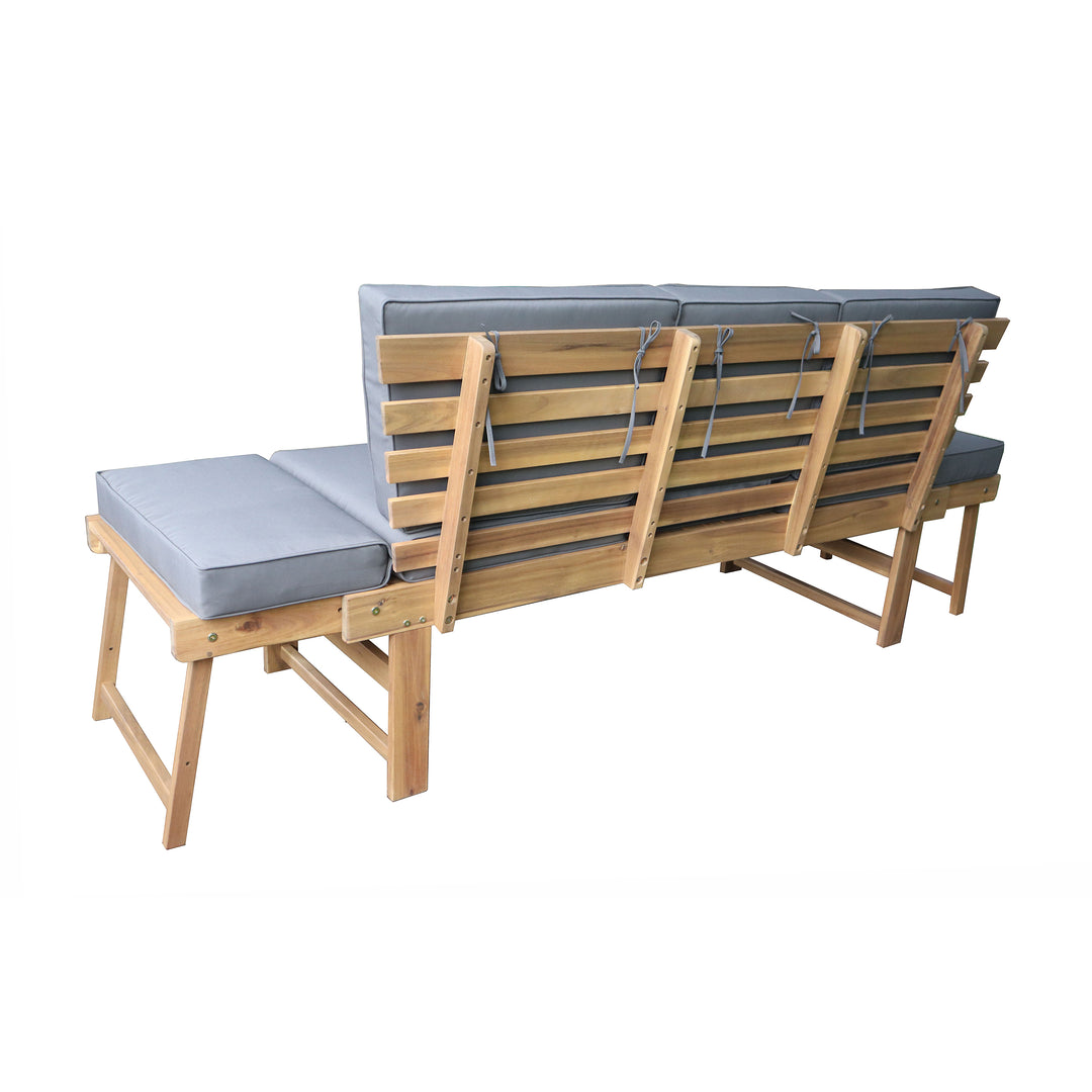 Outdoor Acacia Wood Patio Bench/Lounge with Fold Down Center Table & Side Panels