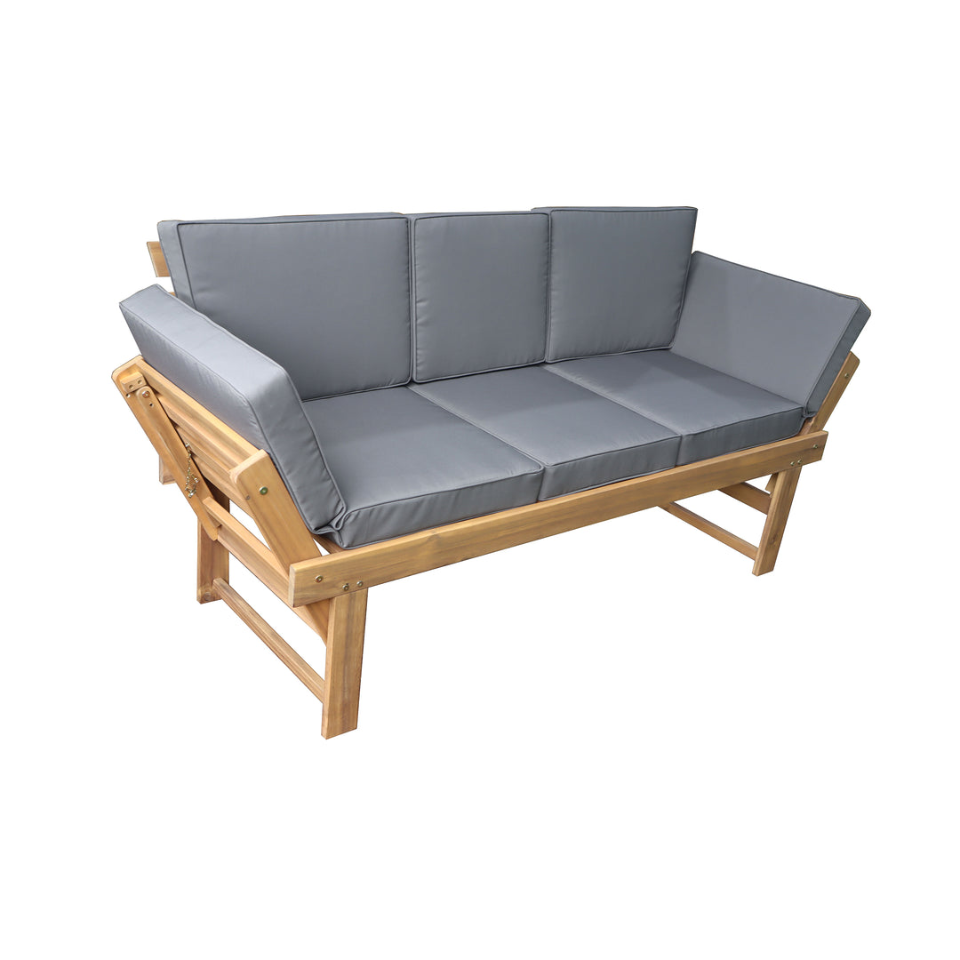 Outdoor Acacia Wood Patio Bench/Lounge with Fold Down Center Table & Side Panels