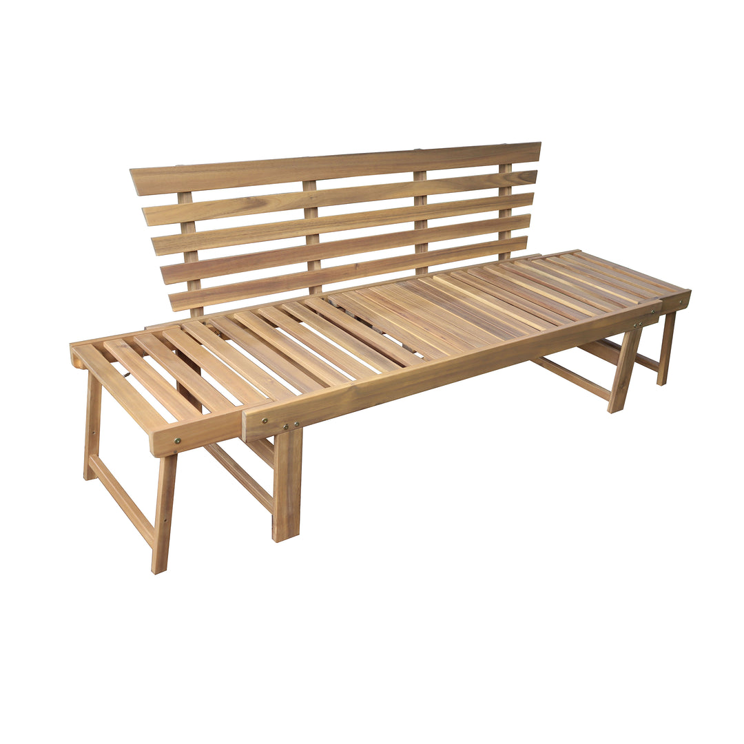 Outdoor Acacia Wood Patio Bench/Lounge with Fold Down Center Table & Side Panels