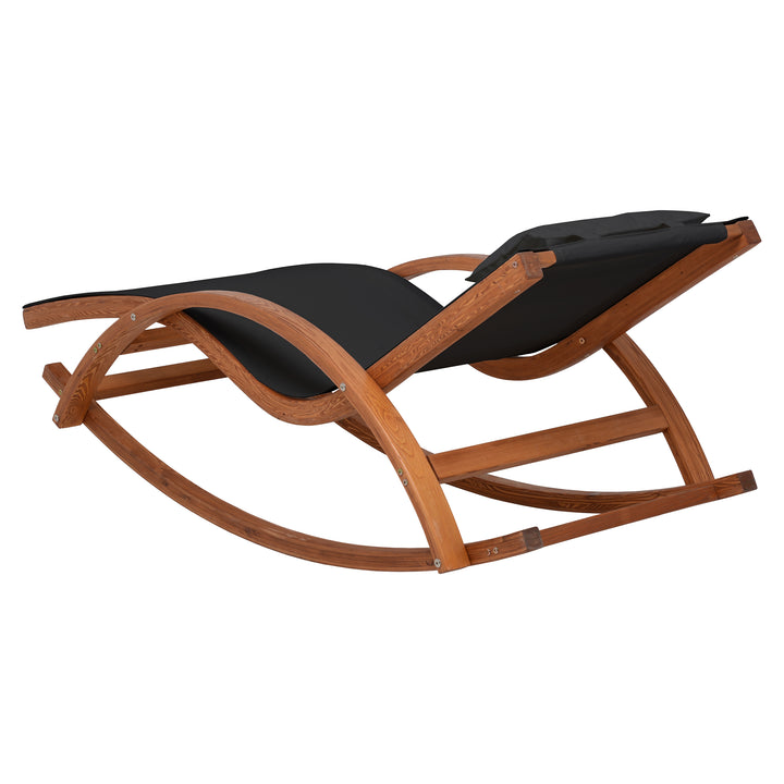 Outdoor Cedar Wood Patio Lounge Chair with Black Textilene Fabric