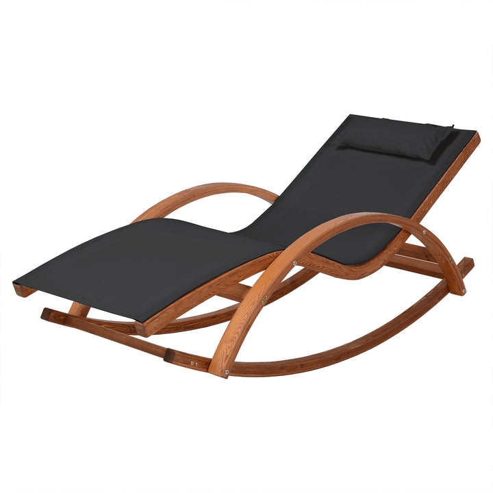 Outdoor Cedar Wood Patio Lounge Chair with Black Textilene Fabric