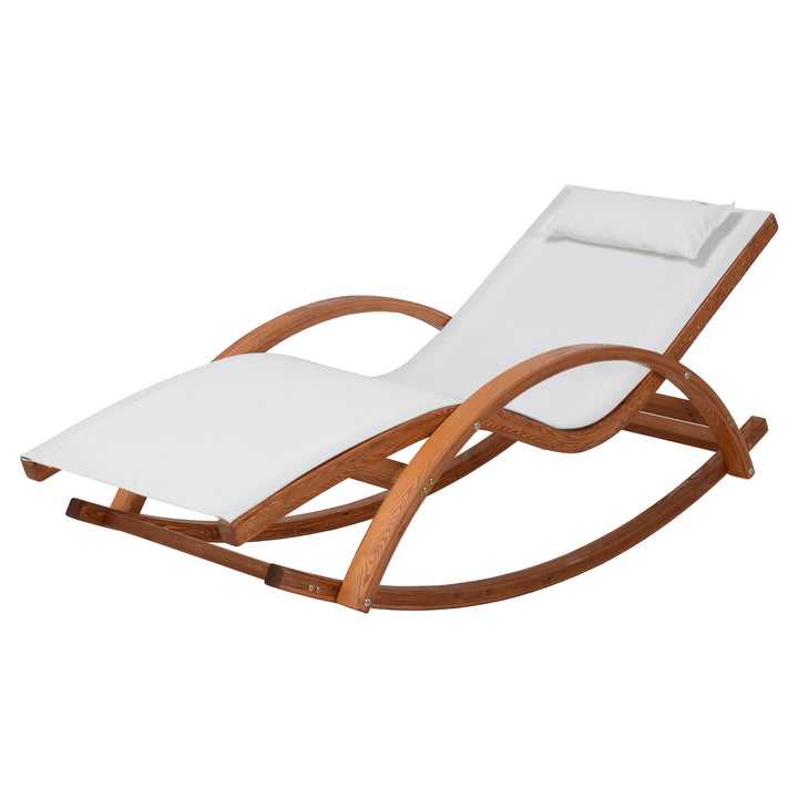 Outdoor Cedar Wood Patio Lounge Chair with White Textilene Fabric