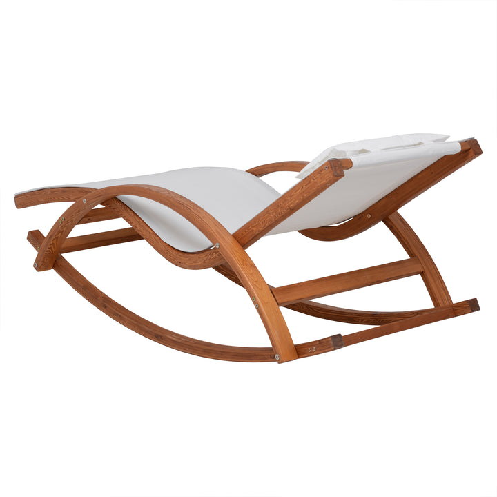 Outdoor Cedar Wood Patio Lounge Chair with White Textilene Fabric