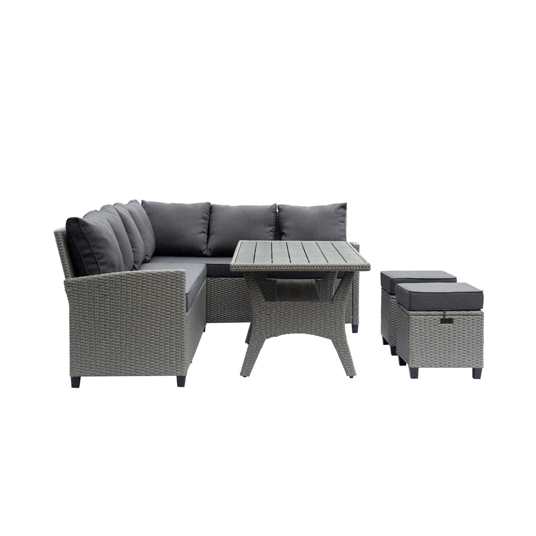 Outdoor Wicker Patio Sectional Sofa & Ottoman Set with Table