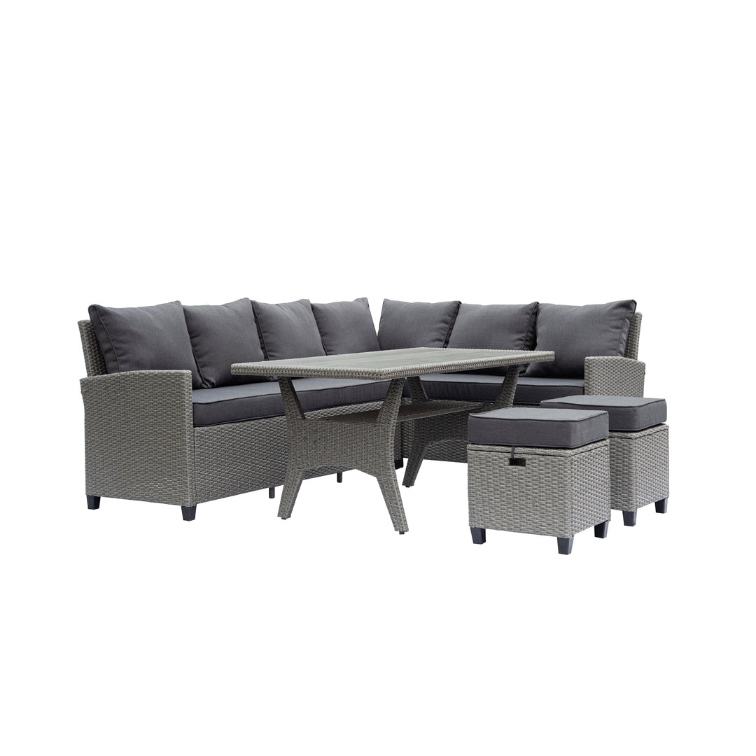 Outdoor Wicker Patio Sectional Sofa & Ottoman Set with Table