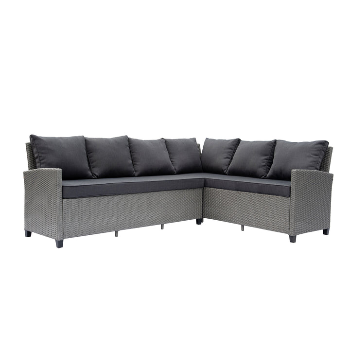 Outdoor Wicker Patio Sectional Sofa & Ottoman Set with Table