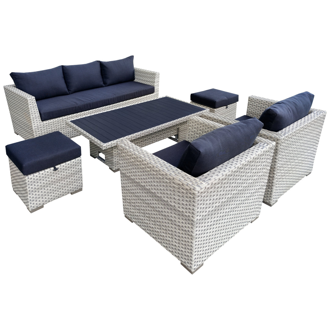 Outdoor Wicker Patio Sofa & Ottoman Set with Adjustable Table Height