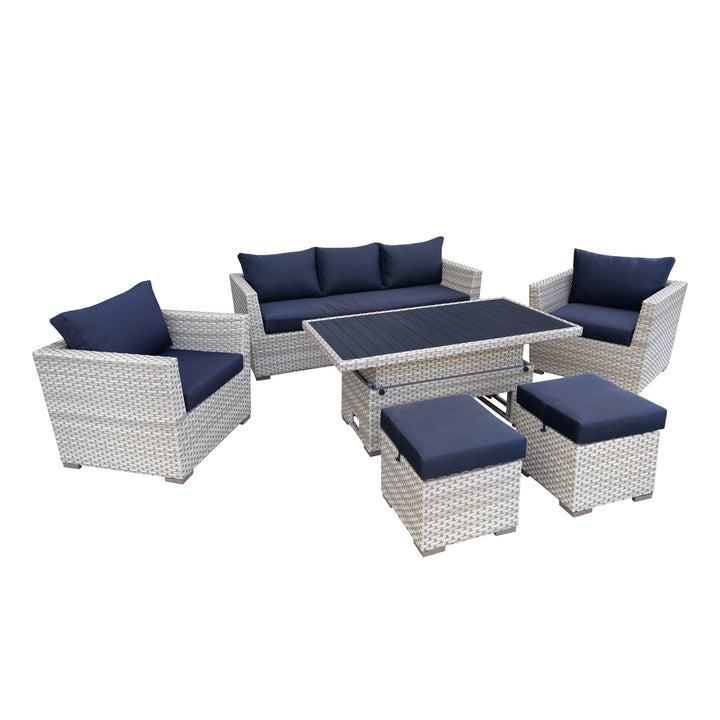 Outdoor Wicker Patio Sofa & Ottoman Set with Adjustable Table Height