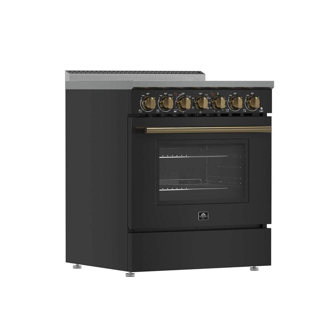 Forno Paolo 30-Inch Freestanding Electric Range, Black, 4.38 cu.ft, True Convection Oven, Energy Efficient