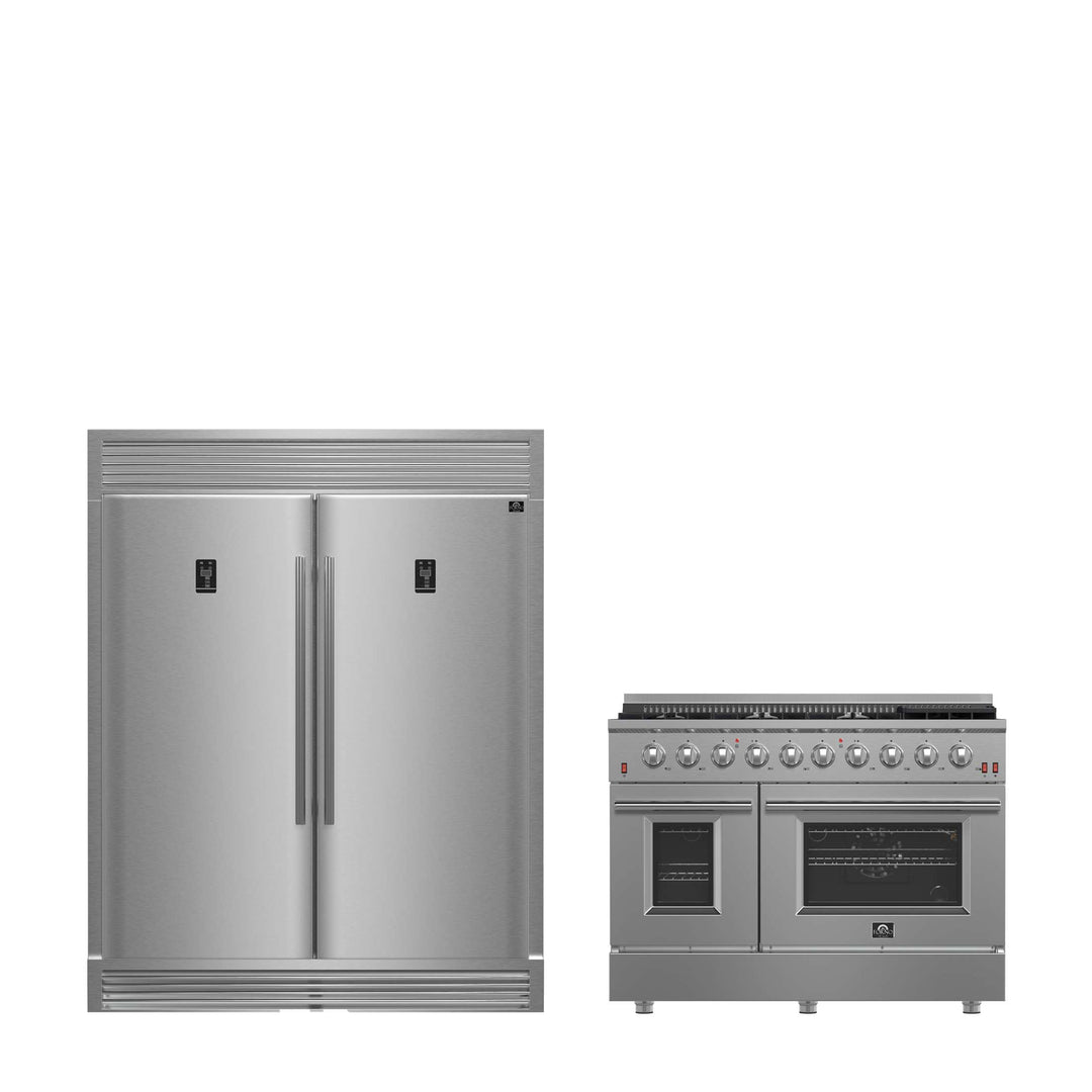 FORNO Premium 2-Piece Kitchen Bundle - Galiano 48" Dual Fuel Range, 60" Side-by-Side Refrigerator