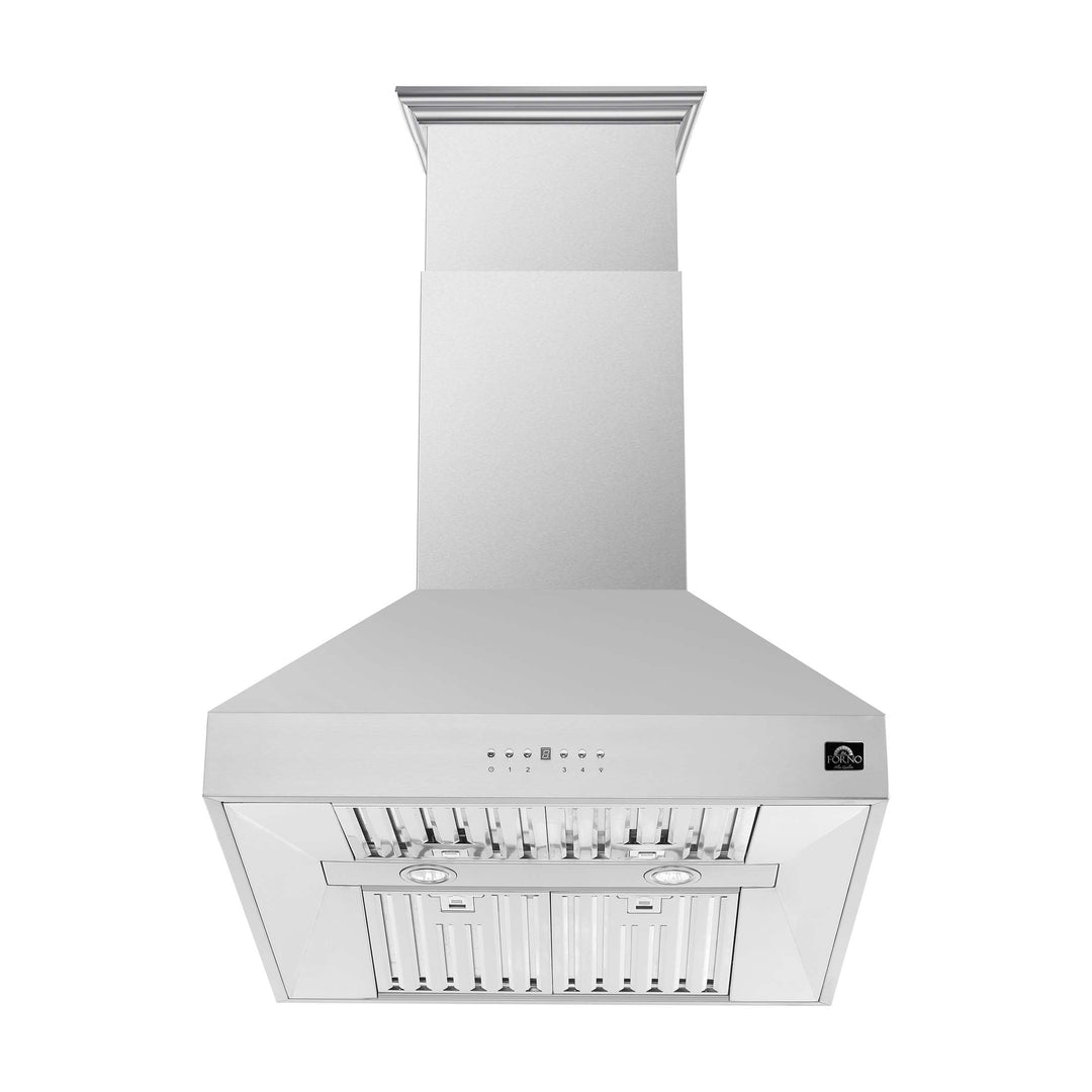 Forno Coppito 36-Inch Island Range Hood, Stainless Steel, LED Lighting, Adjustable Fan Speeds