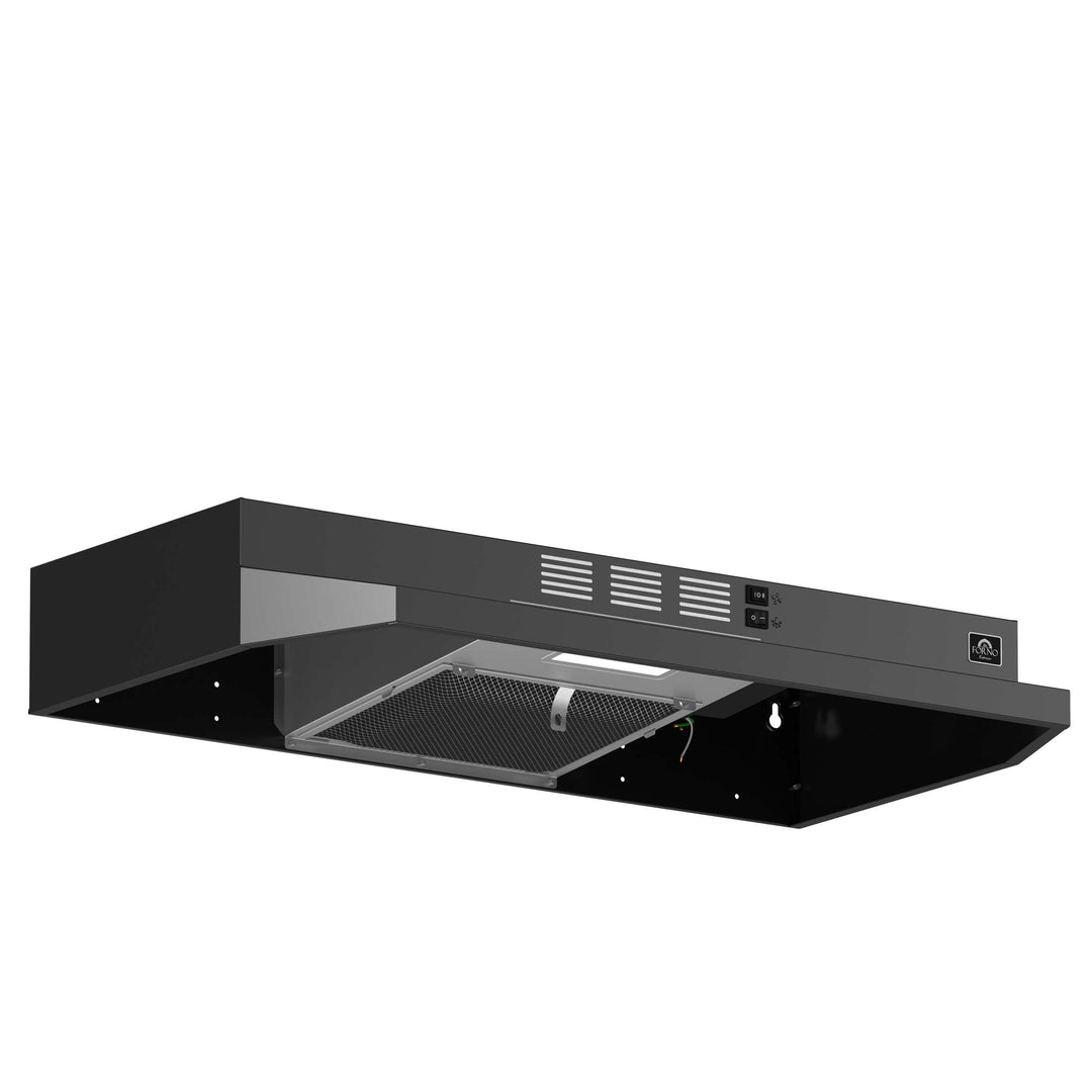 Forno Cappa 30-Inch Under Cabinet Range Hood, Black, 200 CFM, Convertible, LED Lighting