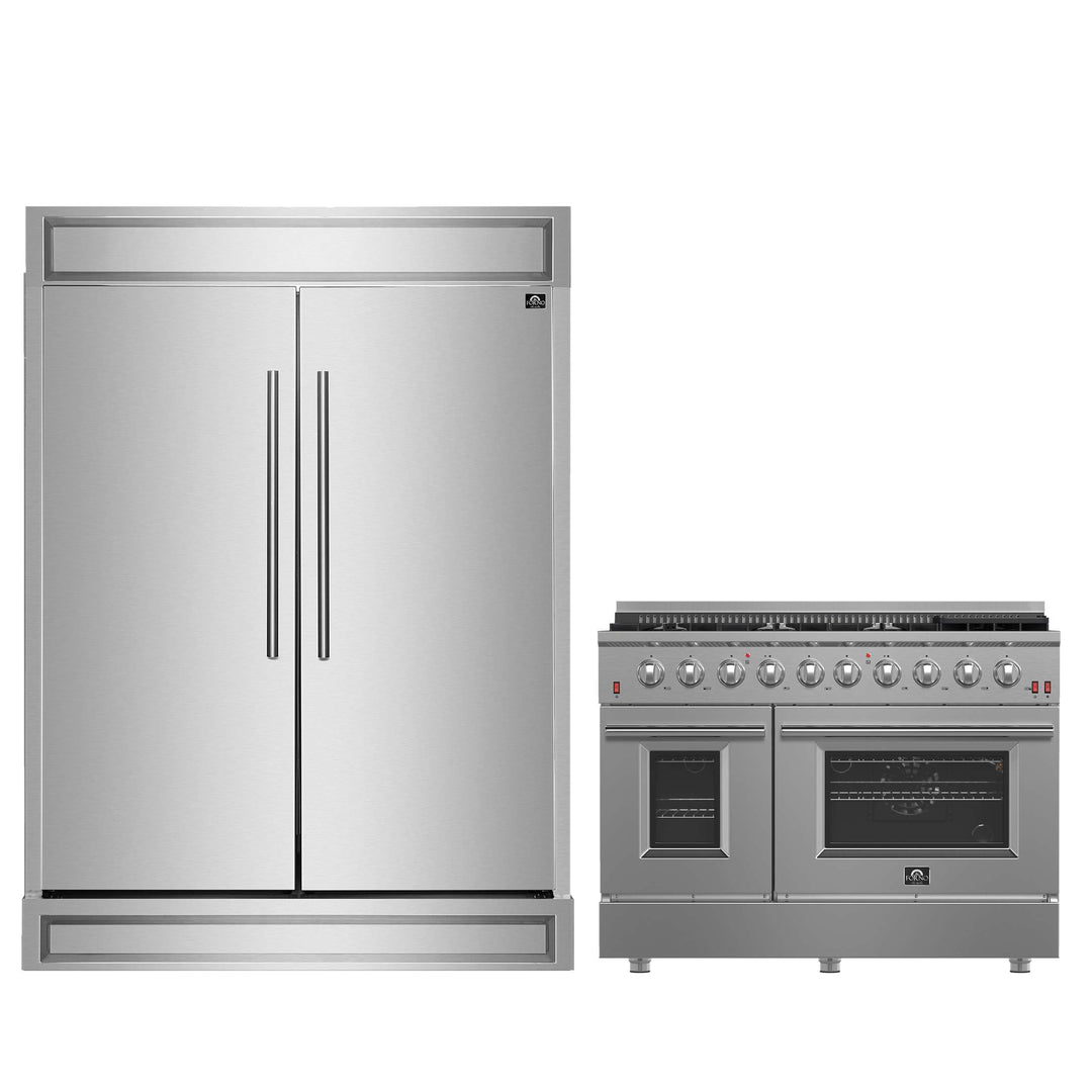 FORNO Premium 2-Piece Kitchen Bundle - Galiano 48" Stainless Steel Range, Forno Maderno 2-28 " Wide Units with Decorative Trim