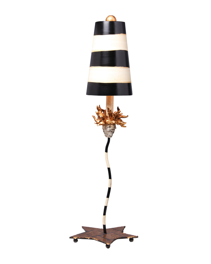 Black & White Striped Shaded La Fleur Buffet Table Lamp with Distressed Gold Accents (TA1009)