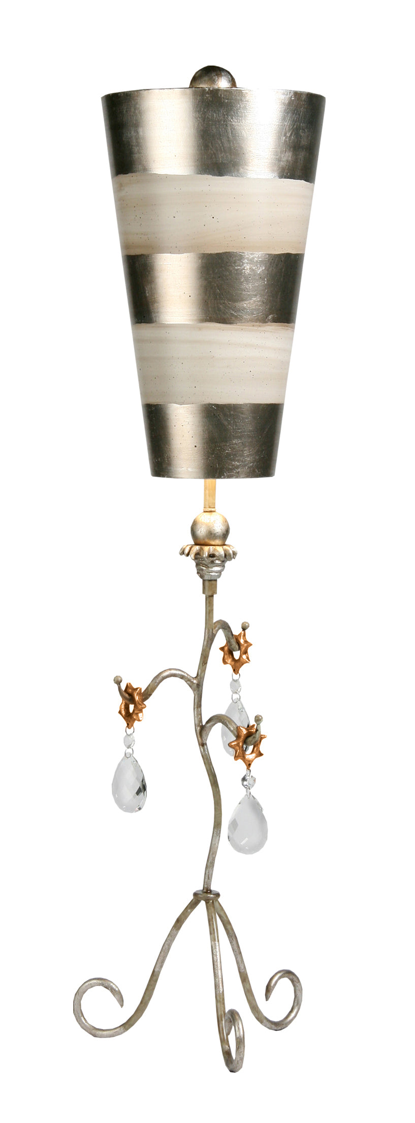 Tivoli Shabby Chic Distressed Silver Buffet Table Lamp Inverted Striped Shade (TA1039)