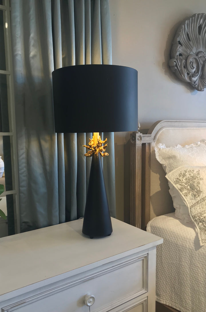 Neo Black Buffet Table Lamp By Lucas McKearn with Distressed Gold accents and inside of Shade (TA1261)