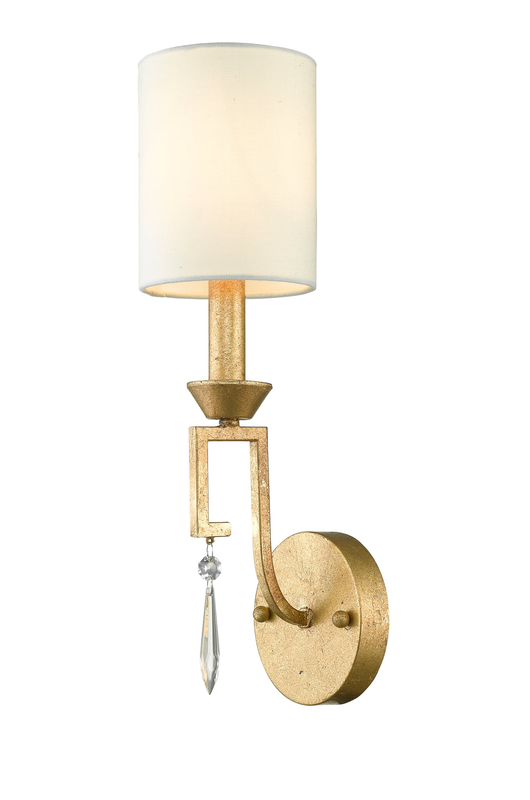 Small Lemuria Sconce with white Drum Shade and crystal accent in Warm Gold  (GN/LEMURIA1)