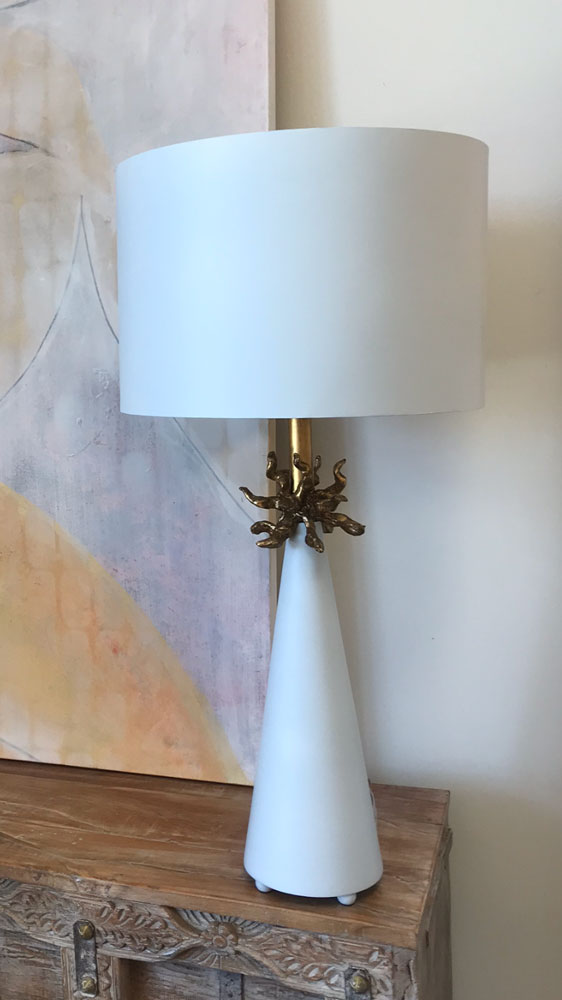 Neo White Buffet Table Lamp with Distressed Gold accents By Lucas McKearn (TA1260)