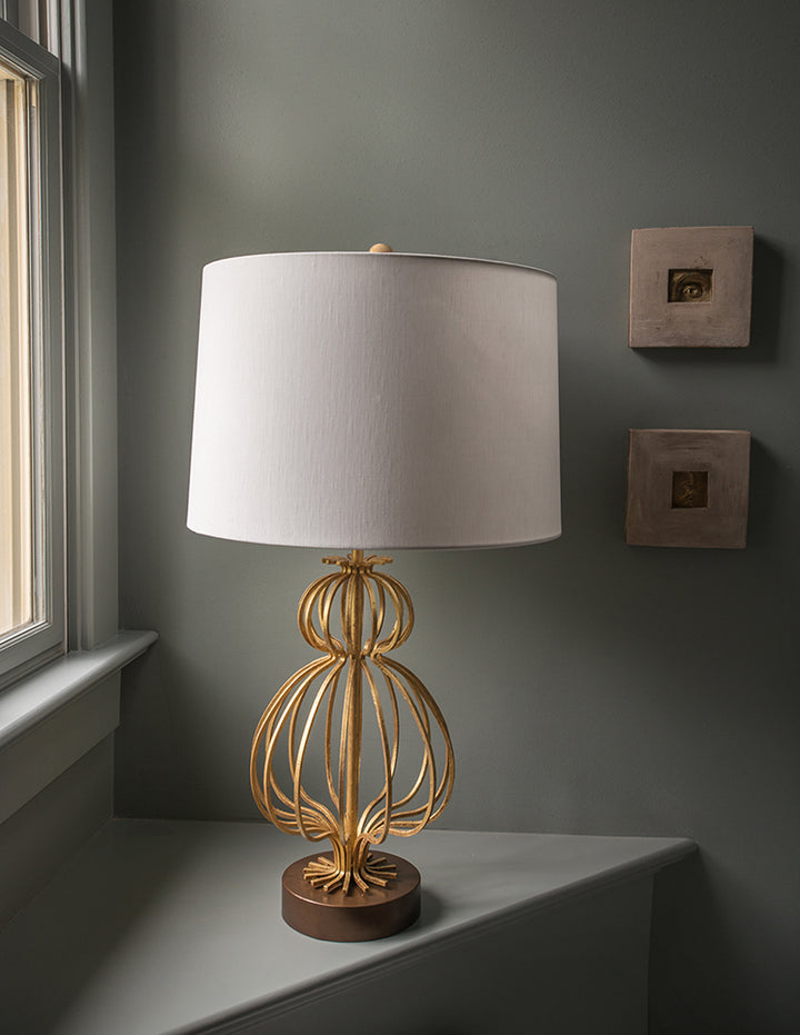 Lafitte Distressed Buffet  Table Lamp with White Fabric Drum shade (TLM-1007)